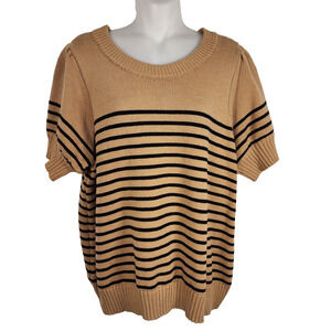 Maurices Womens Mariner Striped Short Puffed Sleeve Knit Sweater Tan Relaxed XL